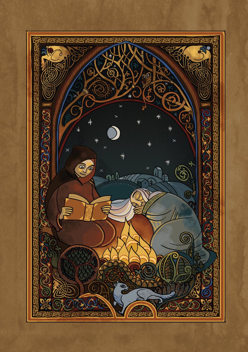 _sphynx7's tweet photo. My piece for the @CSMythZine (2021)! A hommage to The Secret of Kells, one of my favorite animated films of all time 🌙🌳 https://t.co/r1nbPcPuEF