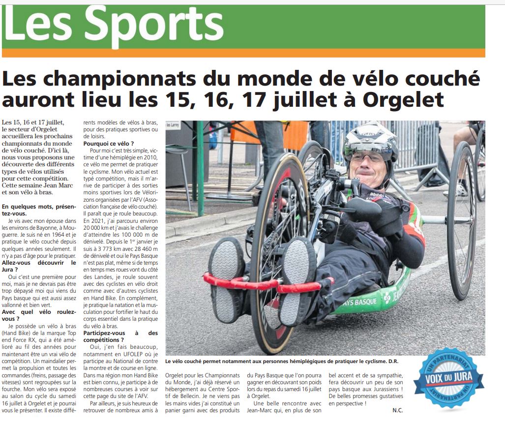EyharaberryJ's tweet photo. Belle article de #presse
#voixdujura #villeorgeletjura #champuonnatdumonde #velocouche #tryke #velomobile #veloabras #besozkobizikleta @LoreztiaBaiona @UFOLEP @MAAFAssurances @mouguerre @guerebai #euskadi #assosiationfrançaisevelocouche @Cortezdaniel1 https://t.co/bQvG5nYDeO