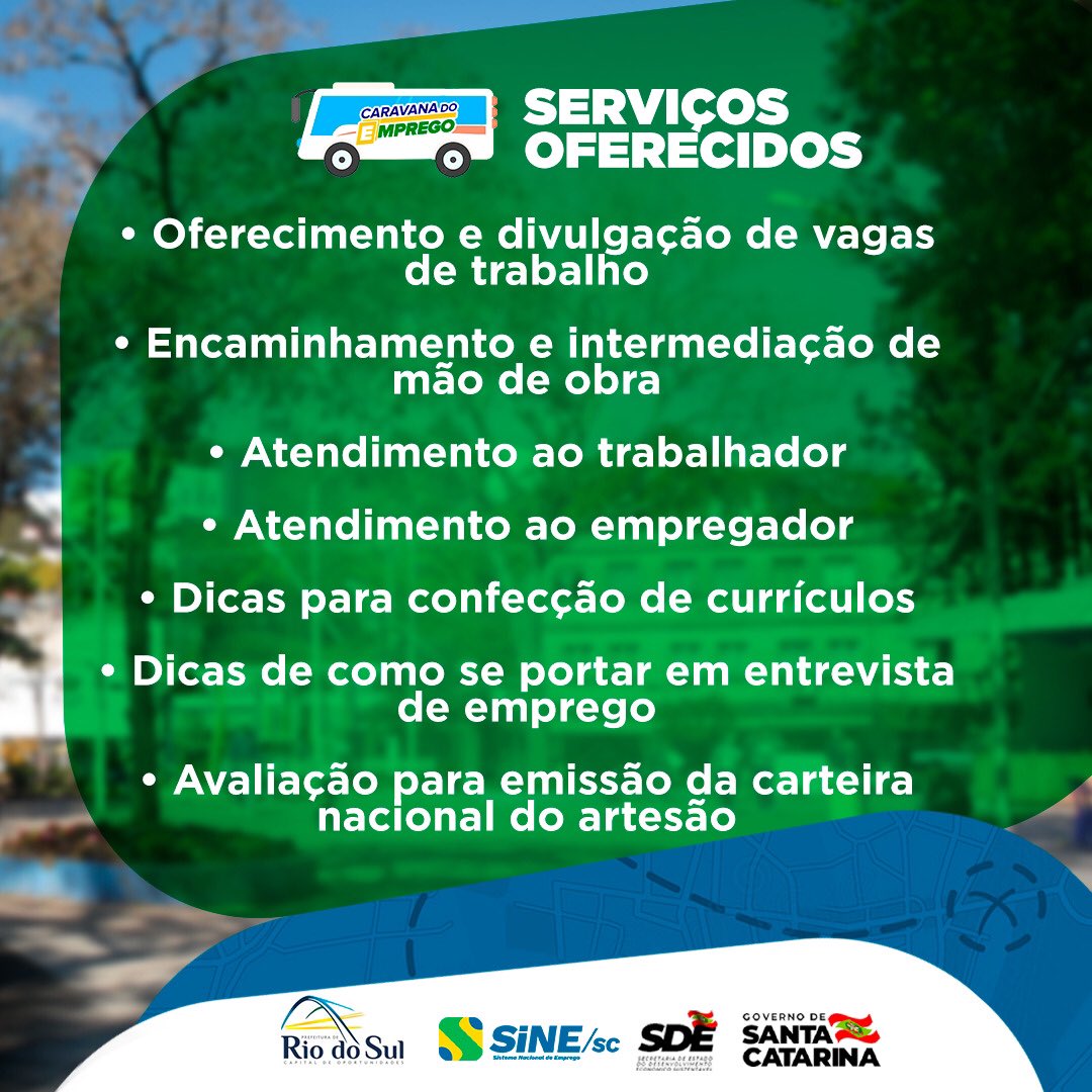 PrefRiodoSul's tweet photo. Amanhã é dia de Caravana do Emprego em Rio do Sul. Não perca essa oportunidade. Bora lá!

#empregos #riodosul #sc #oportunidade https://t.co/Y38OvWKkEX