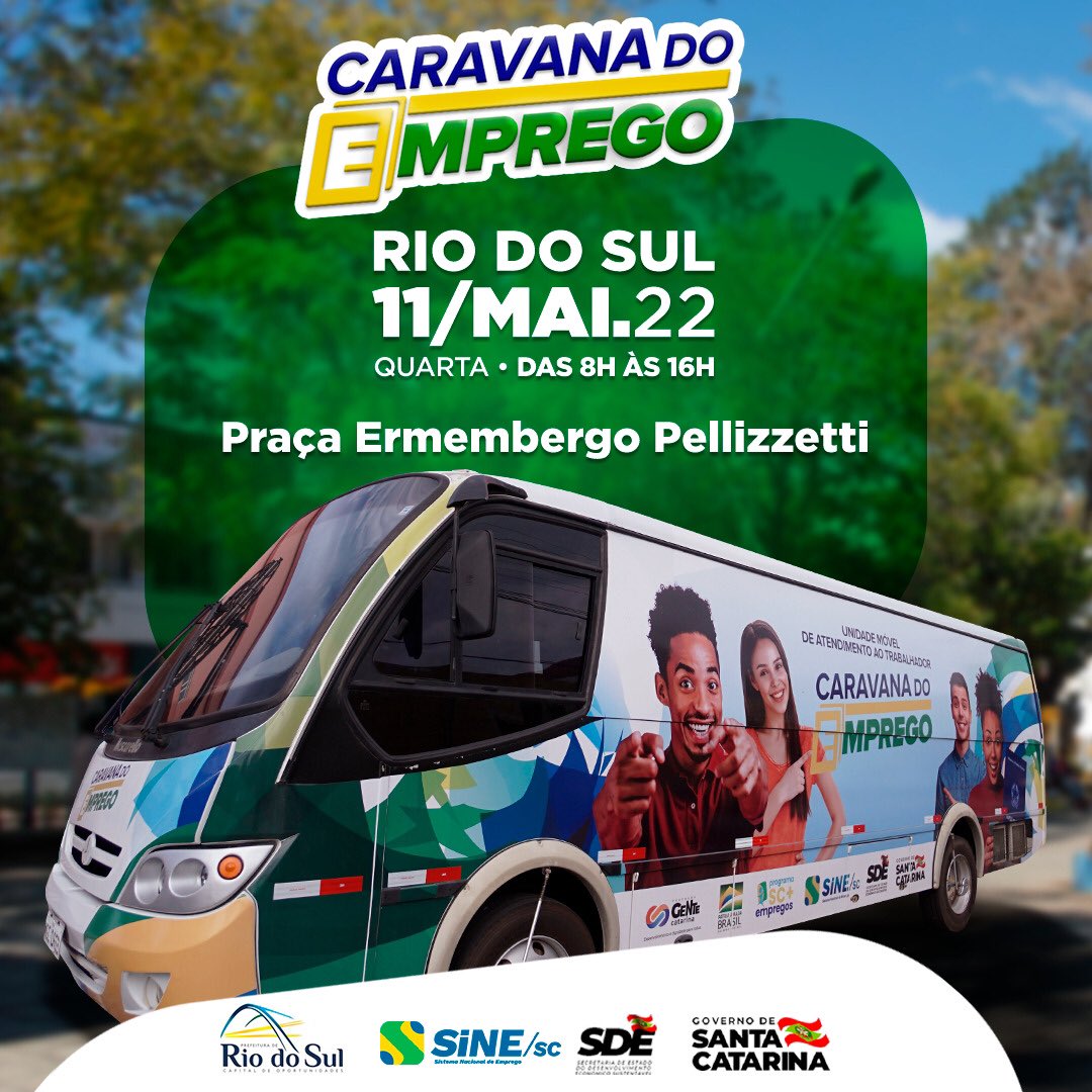 PrefRiodoSul's tweet photo. Amanhã é dia de Caravana do Emprego em Rio do Sul. Não perca essa oportunidade. Bora lá!

#empregos #riodosul #sc #oportunidade https://t.co/Y38OvWKkEX