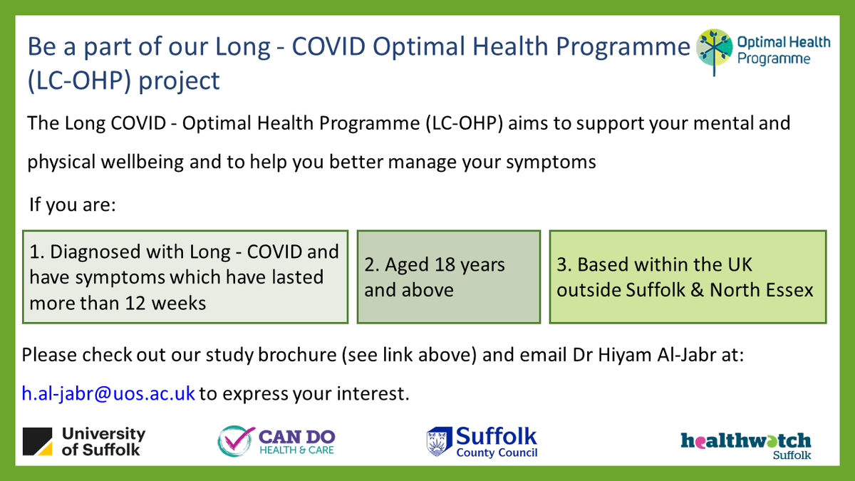 McMahon_JA1's tweet photo. Be a part of our Long COVID Optimal Health Programme (LC-OHP) research project - Participant recruitment is open. Interested in joining a Long COVID study which has been well received by participants so far? We invite you to view our study brochure for more information. https://t.co/cC5D58Fl52