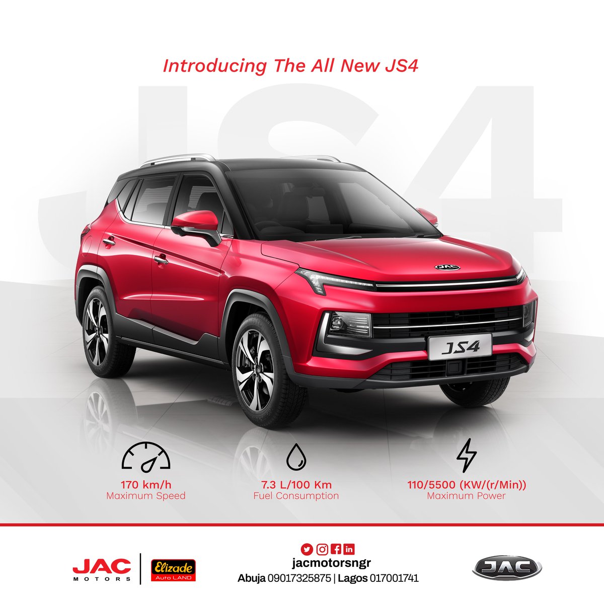 JACMotorsngr's tweet photo. We bet you are not ready for this... The upgrade you never expected is here
.
.
.
#JACMotorNGR #sleek #JACJS4 #JS4 #Car #SUV #NigeriaCars #CarsInNigeria #LagosCars #Cars #LuxuryCars #LuxuryLifestyle #nigeria https://t.co/HKkTidwXWT