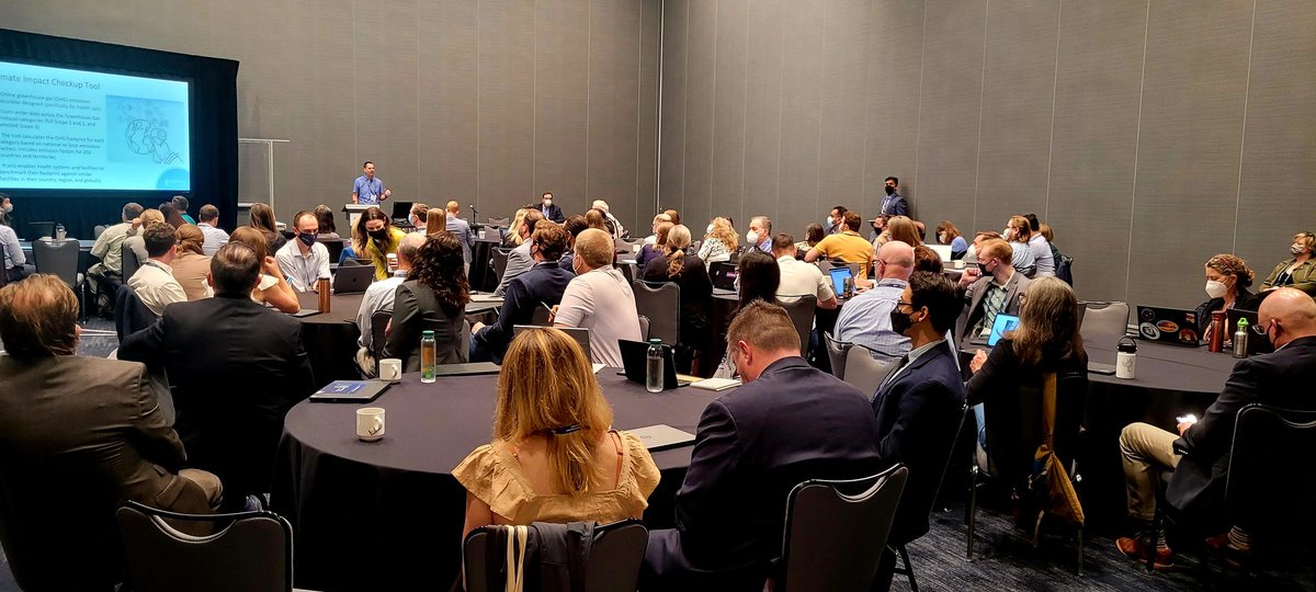 StaciaClinton's tweet photo. Hospitals ready to calculate and reduce GHG emissions. Standing room only at #CleanMed2022 https://t.co/0ODrOOa0s9