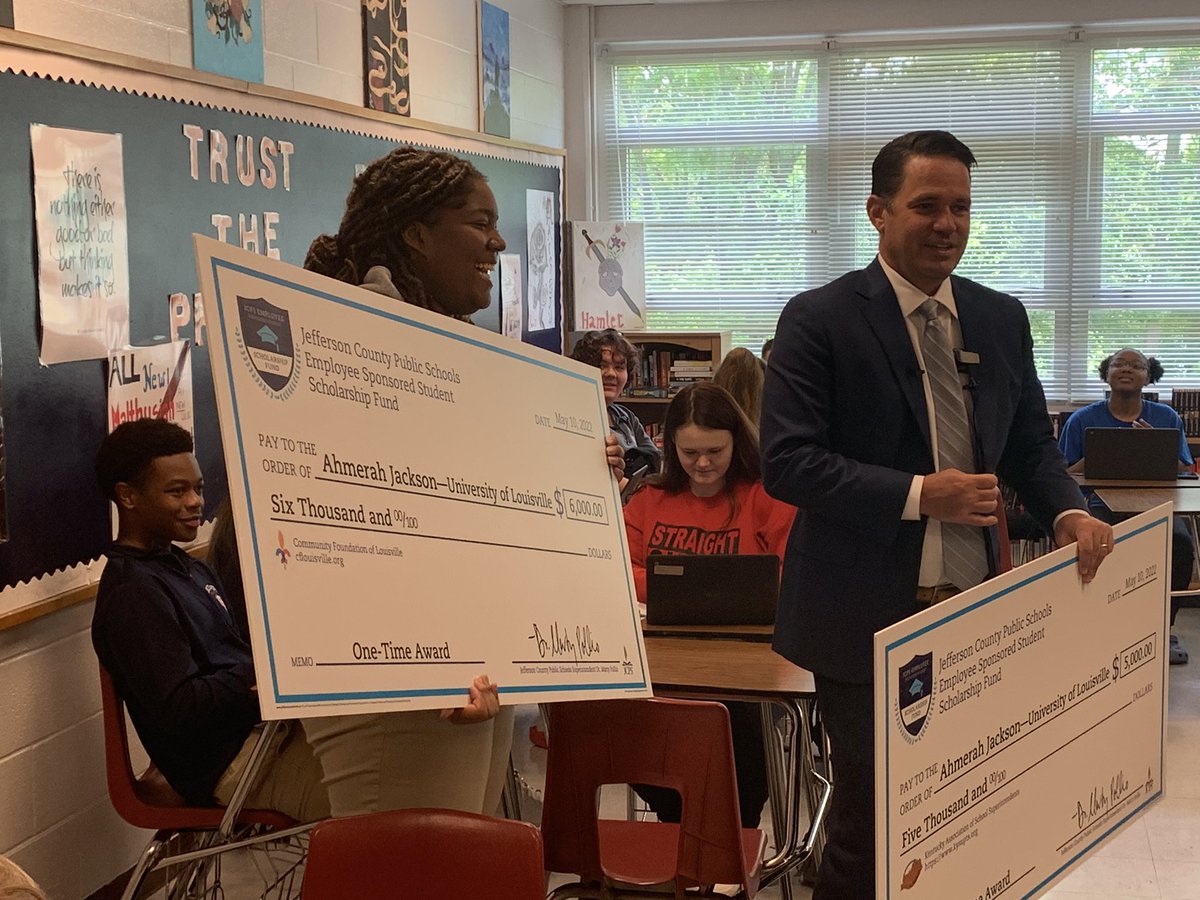 Having a great day helping hand out <a href="/JCPSKY/">JCPS</a> employee sponsored scholarships. Great surprise <a href="/Butler_Bears/">BUTLER HIGH SCHOOL</a>.