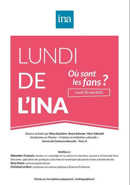 Inatheque1's tweet photo. Où sont les #fans ? qui ont des cris pleins de larmes
🗓️30 mai 19H @laBnF petit auditorium 👉Lundi de l'Ina, proposé par N. Auclaire, A. Schroer et V. Yakoubi (master Création et MC @Sorbonne_Nvelle) et @Tiffany__Anton Archéologie des #fandom ➡️https://t.co/JgndIWbwv1 https://t.co/GOL8KhtQUL