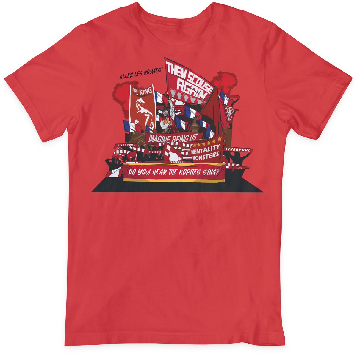 OhCampione_'s tweet photo. ‘Les Unbearables’ T- Shirt. Inspiration from musical ‘Les Miserables’ and the song ‘Do you hear the people sing’ which is sung as a revolutionary call to work together and their desire for redemption during the uprising. 

Paris 2022 🇫🇷 - ‘Do you hear the Kopites sing?’ 🔴⚽️🏆 https://t.co/oX3ECzKEnR