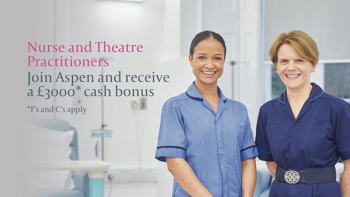 For a limited time only we are offering a cash bonus of £3000* for new nurses and theatre practitioners joining Aspen Healthcare. To view our vacancies and find out more visit https://t.co/uqCnRijS6O #nursesjobs #theatrepractitionerjobs #cashbonus (T&Cs apply) https://t.co/IYfs6JO41Y