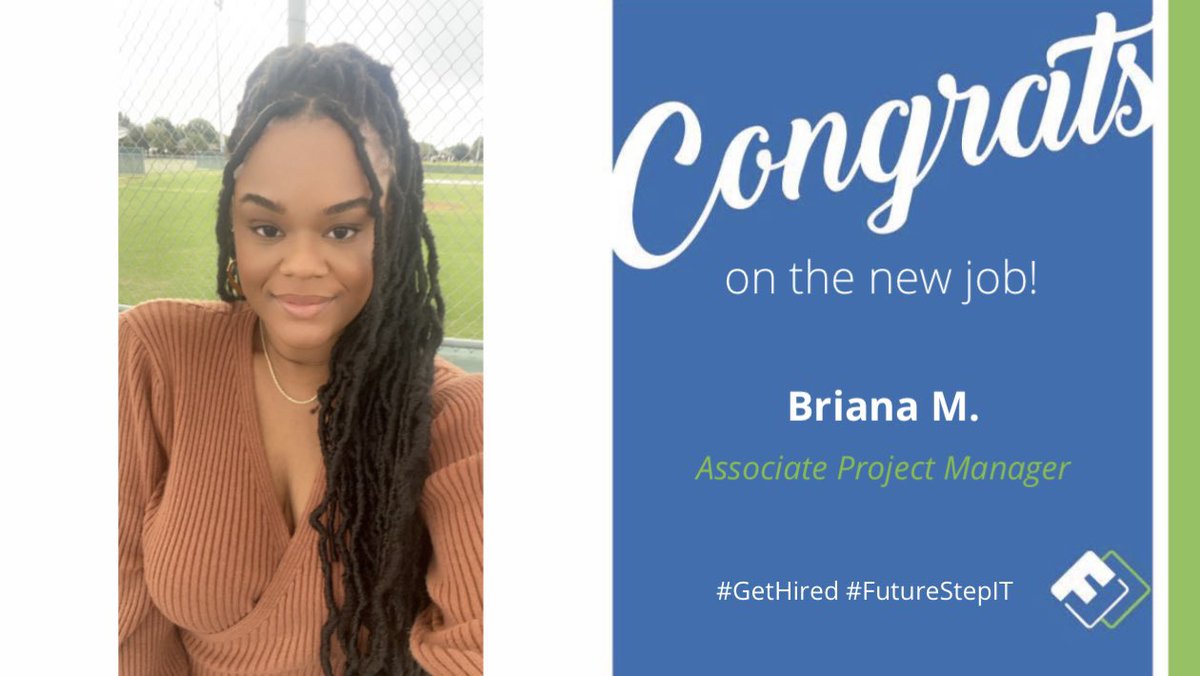 FuturestepIt's tweet photo. You did it!! Briana your years of great experience led you to the breakthrough role in the tech industry!! You made this easy!! Congratulations!! #womenintech #FutureStepIT #GetHired https://t.co/XLOztiGAJG