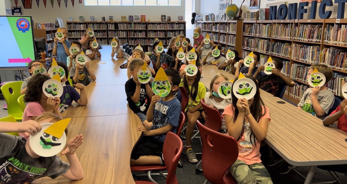 <a href="/alexdwillan/">Alex Willan</a>, we are throwing proper GOBLIN PARTIES to vindicate your “Unicorns are the Worst!” protagonist. We made goblin masks, hollered about sock slugs, mastered the 3 strand braid, and tossed hoops over a 🦄 horns!  #LibrariesRRock #ArmadilloAward
