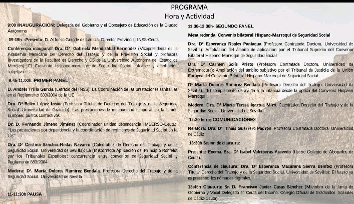 EsperanzaMacar7's tweet photo. Díptico de las II Jornadas "Las fronteras de la Seguridad Social en la Unión Europea y en Iberoamericana", Ceuta 30 de mayo 2022. @e_RevIPS @icaceuta @CGSAlmeria @GSocialasturias @cgspalencia @CGCOGSE @AEDTSS
@CIELOlaboral. @AESSS_1
Os esperamos #EsperanzaMacar7 https://t.co/X6skNFbRfY