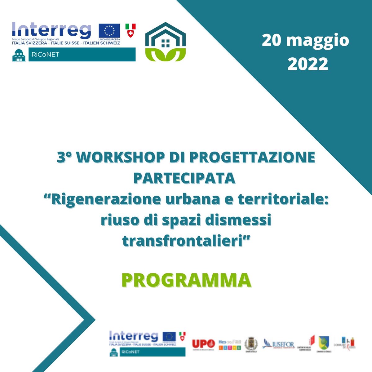 RiCoNETinterreg's tweet image. Come parte del progetto #RiCoNET è con piacere che condividiamo con voi la data del 3° #WORKSHOPDIPROGETTAZIONEPARTECIPATA
VENERDÌ 20 MAGGIO 2022
h 09.15 – 15.30
Workshop ibrido
eventbrite.com/e/biglietti-3-…
@unito, @Iusefor_AgForm ,
, @hessovalais , @Interreg_IT_CH