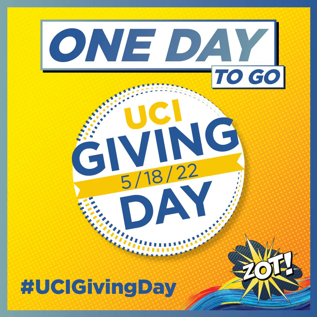 One more day until UCI Giving Day! Join us in funding UCI’s Black Thriving Initiative to fund another cohort of Thriving Scholars of 10 or more. 
For more information regarding our Black Thriving Initiative, please visit us at: buff.ly/3FXfTAI 
#ucigivingday