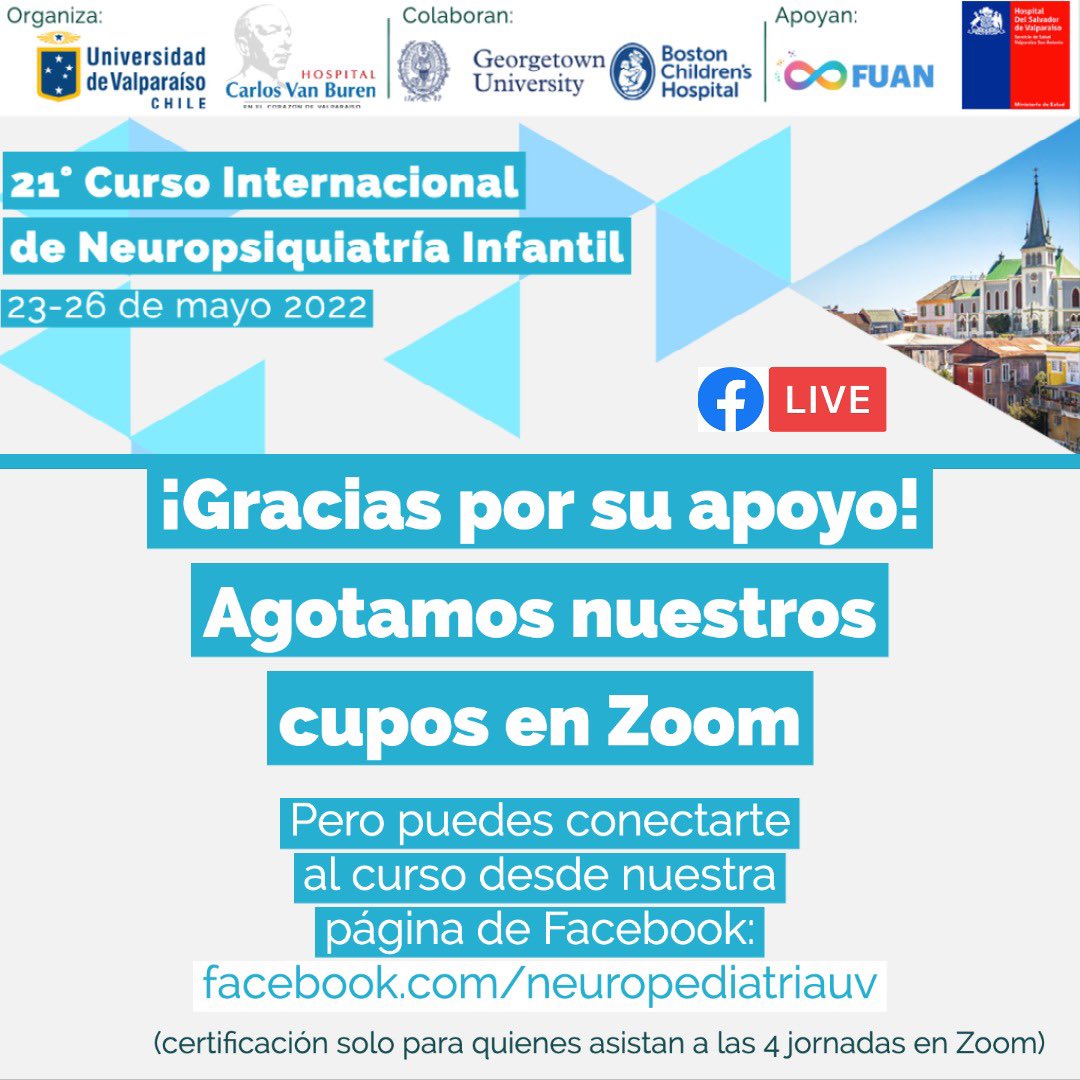 neuropeduv's tweet photo. ¡Gracias por su apoyo! Completamos nuestros cupos. Por nuestro Facebook Live y el de FUAN podrán seguir el curso y hacer preguntas mediante los comentarios. La transmisión será en la misma fecha y horarios que mediante Zoom. ¡Les esperamos! https://t.co/1GhU5uKMWE