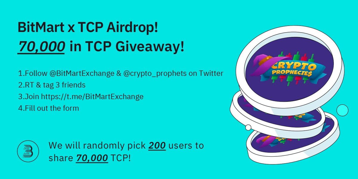 BitMart (@bitmartexchange) on Twitter photo 🎉To celebrate <a href="/crypto_prophets/">The Crypto Prophecies</a> listing, we’re giving away 70,000 TCP!
1. Follow <a href="/BitMartExchange/">BitMart</a> & <a href="/crypto_prophets/">The Crypto Prophecies</a>
2. RT and tag 3 friends
3. Join t.me/BitMartExchange
4. Fill out this form docs.google.com/forms/d/e/1FAI…
✨ 200 lucky winners!!
⏰ Enter by 11:59 PM EST May 23 🎉To celebrate <a href="/crypto_prophets/">The Crypto Prophecies</a> listing, we’re giving away 70,000 TCP!
1. Follow <a href="/BitMartExchange/">BitMart</a> & <a href="/crypto_prophets/">The Crypto Prophecies</a>
2. RT and tag 3 friends
3. Join t.me/BitMartExchange
4. Fill out this form docs.google.com/forms/d/e/1FAI…
✨ 200 lucky winners!!
⏰ Enter by 11:59 PM EST May 23