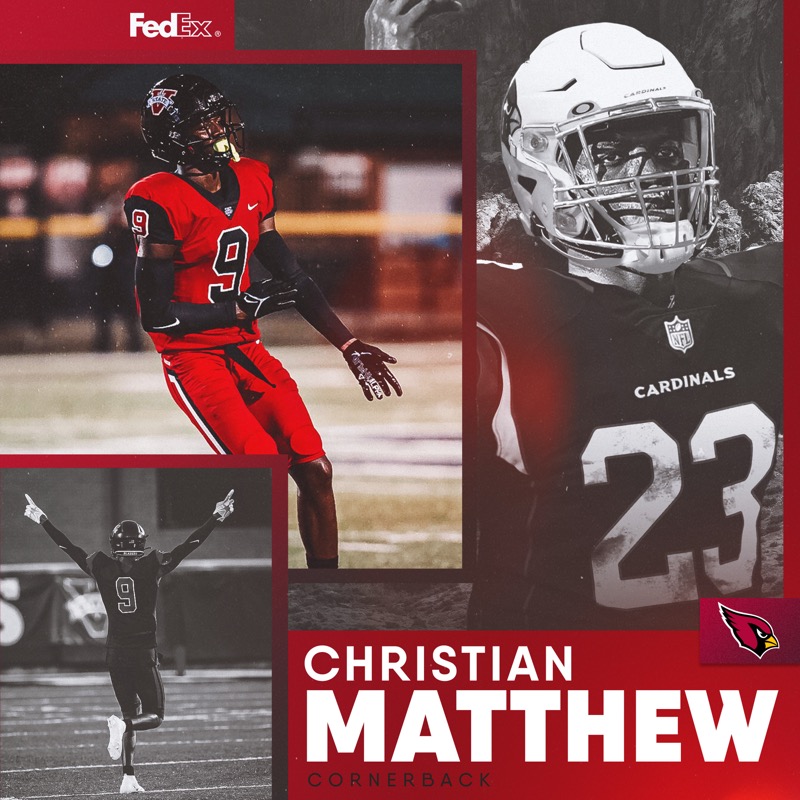 AZCardinals's tweet photo. We have signed TE Trey McBride, CB Christian Matthew, and OL Marquis Hayes to four-year contracts.
