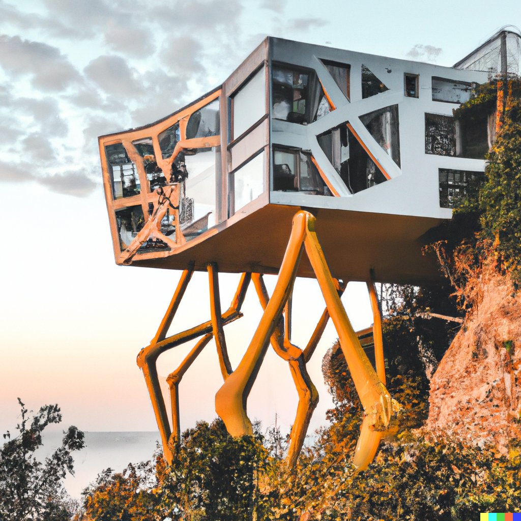Here are underwater houses and cliff houses, in the styles of architects, made with #dalle. They seem like delightful dream homes—or a terrible way for us to plan for rising sea-levels. Collaboration w/ <a href="/manuelladron_/">Manuel Ladron de Guevara</a> . #dalle2 
"cliff house on stilts designed by theverymany"
 1/