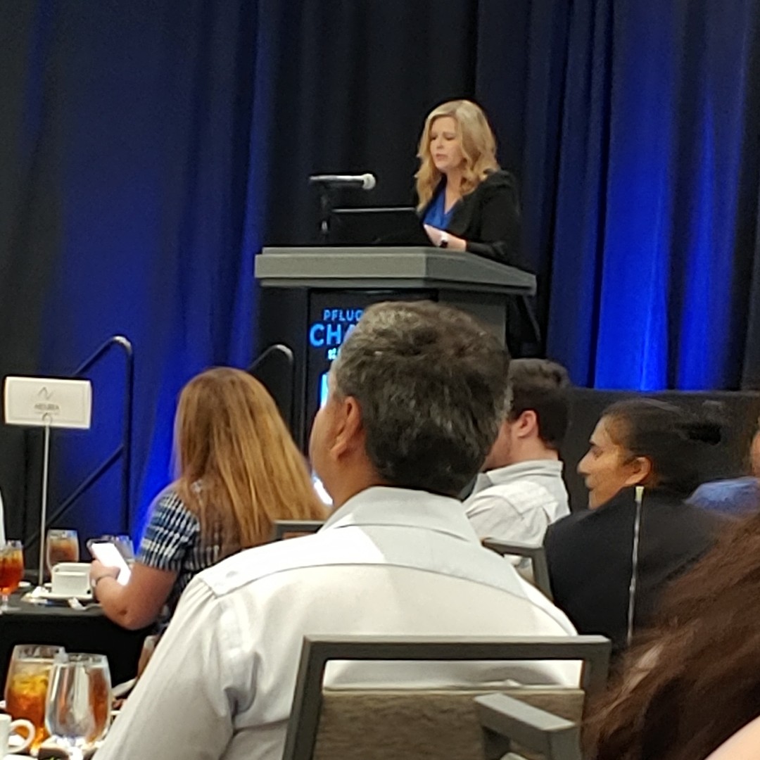 PflChamber's tweet photo. So many pfantastic things going on in Pflugerville! Thank you to the mayor for being our keynote speaker at the Chamber's State of the City Address today. And thank you to our presenting sponsor, LJA Engineering. 
#PfChamber #SupportLocal #PfStrong #StateoftheCity https://t.co/w9dzRMFa8i