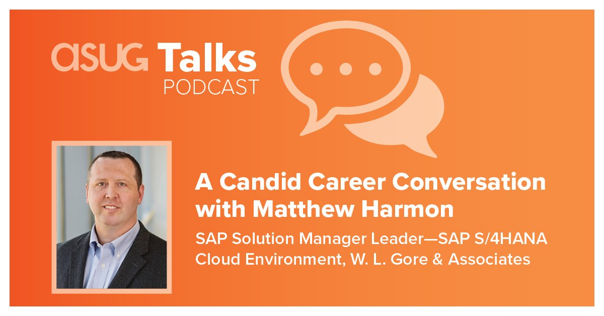 ASUG365's tweet photo. For today's #ASUGTalks episode, we interviewed Matthew Harmon on his journey to get to where he is today. We chatted about how his past experiences led him to his current role delivering #SAP solutions. Listen on Spotify, Apple Podcasts, or on our website https://t.co/2U3rQz4B6A https://t.co/gDKjQInujk