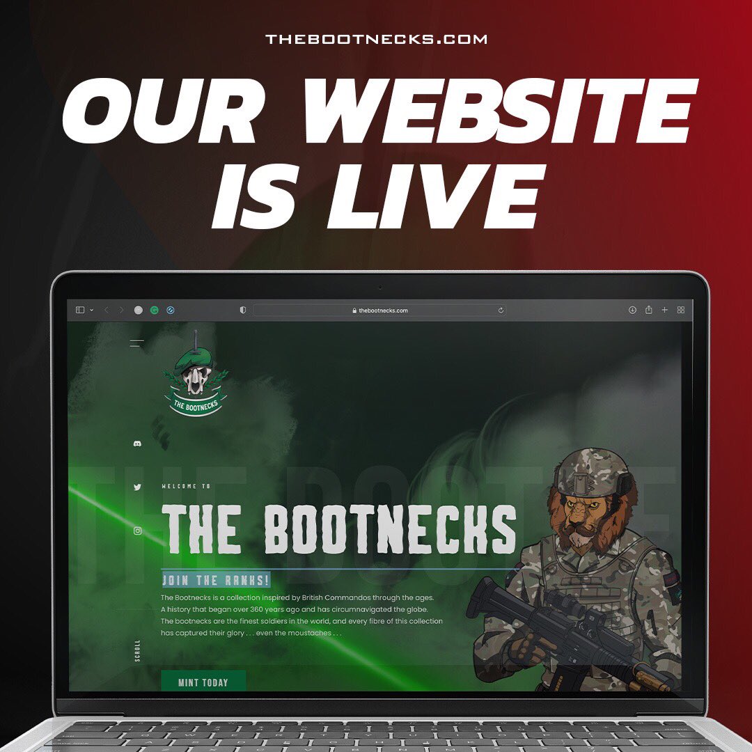 The Bootnecks is a collection inspired by British Commandos through the ages.

JOIN THE RANKS!👇
thebootnecks.com

#nftcommunity #nftartcollector #nftsell #opensea #metaverse #nft #nftcollectors #nftdrop #nftartists #nftmagazine #nfts #nftmarketplace #nfthesearch