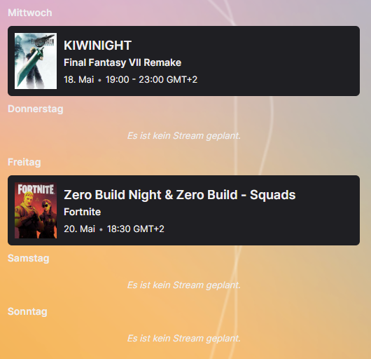 SNY_Gaming's tweet photo. Streamplan für den Rest der Woche! Sorry für die Verspätung! https://t.co/rfHoqbQiiW