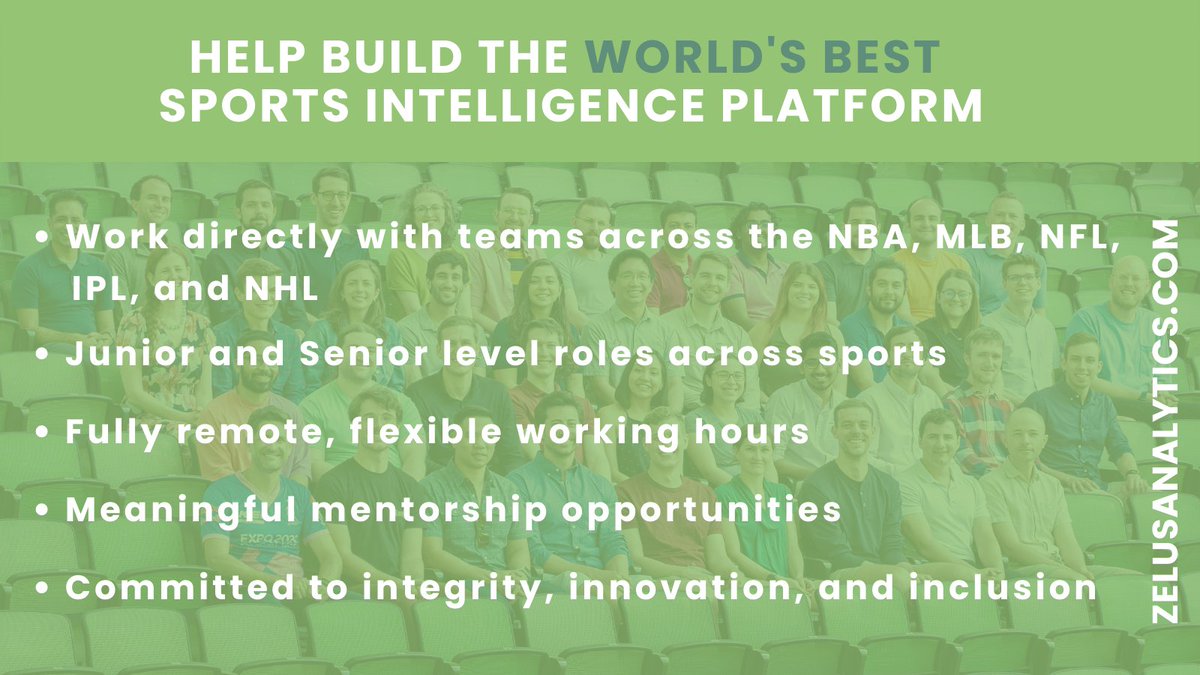 Help build the world's best sports intelligence platform. Work directly with teams across the NBA, MLB, NFL, IPL, and NHL. Junior and Senior level roles across sports. Fully remote, flexible working hours. Meaningful mentorship opportunities. Committed to integrity, innovation, and inclusion.