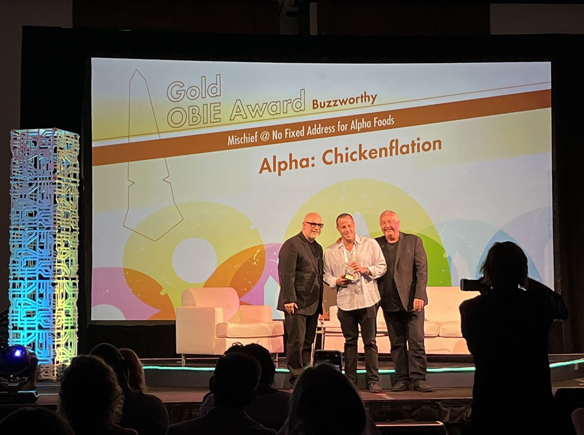 BrandedCities's tweet photo. Congratulations to @mischief_usa on their #Gold OBIE Award for their @alphafoods “Chickenflation” campaign on our #Nasdaq spectacular!

@QuanMG #ooh #dooh #outofhome #creative #creativeaward #OBIEAwards https://t.co/0FsscRvEjx