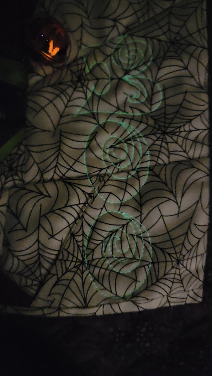 Edover60's tweet photo. Finished this today. So stinkin' cute! It has glow-in-the-dark thread and googly eyes on it. #quilting #paperpiecing https://t.co/QihMb2caLI