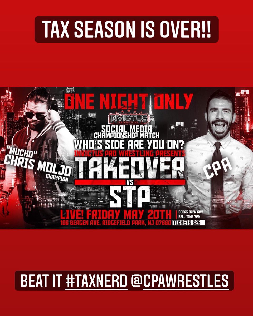 MuchoMoljo's tweet photo. This Friday Everyone’s favorite man crush #MCM defends his #MuchoTremendous Social Media Championship against the Certified Public NERD @cpawrestles Tax season is over #BeatitTaxNerd🤓👔 #Slapem👋🏼💪🏼 #mancrushmonday #mancrusheveryday https://t.co/FGF4f3Iaph