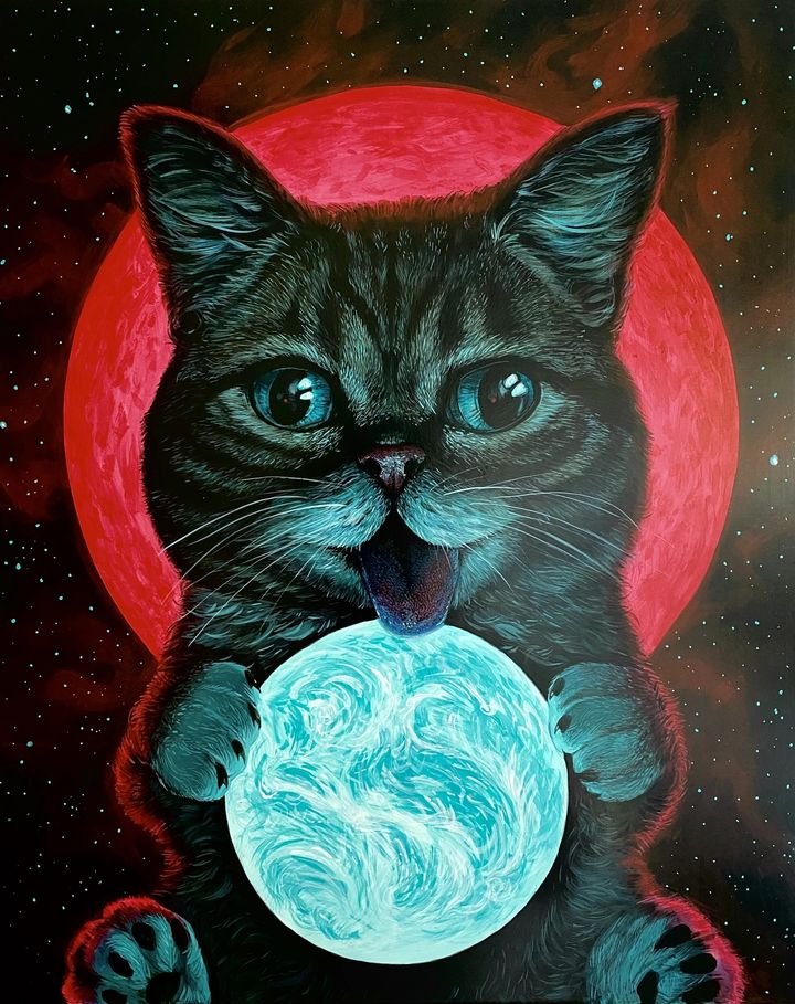 marixapanda's tweet photo. If you guys love kitties and surrealism,and havent check out his amazing art yet,please do! #CaseyWeldon The bat kitten and #LilBub my fav ones 🖤🐱 https://t.co/7IOd7CBxon