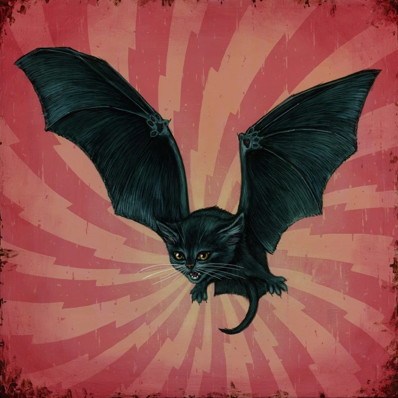 marixapanda's tweet photo. If you guys love kitties and surrealism,and havent check out his amazing art yet,please do! #CaseyWeldon The bat kitten and #LilBub my fav ones 🖤🐱 https://t.co/7IOd7CBxon