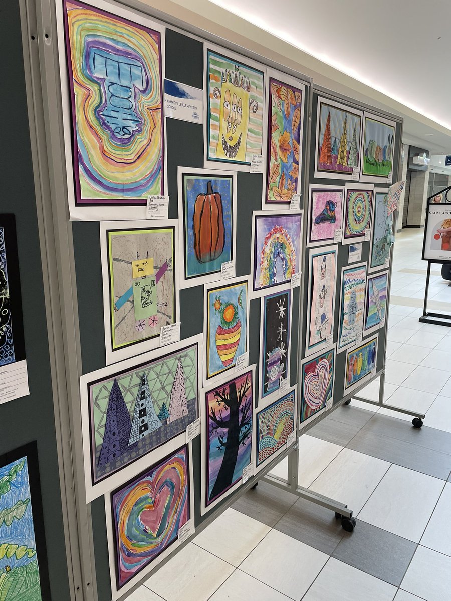 So proud of my Kempsville artists! The annual student art show is on display through June 6 at Lynnhaven mall! 💙🧡💙 #elementaryArt #ArtShow #ArtTeacher <a href="/KESIndians/">KempsvilleElementary</a>