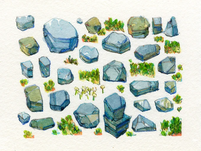 This month's main prints are planned and ready (1st image) but I could use your thoughts on the 3rd bonus print; 

Would you rather have A: Rocks and Grass B: a Nature Kit Print  or C: another opportunity to get the Houseplant Print? 