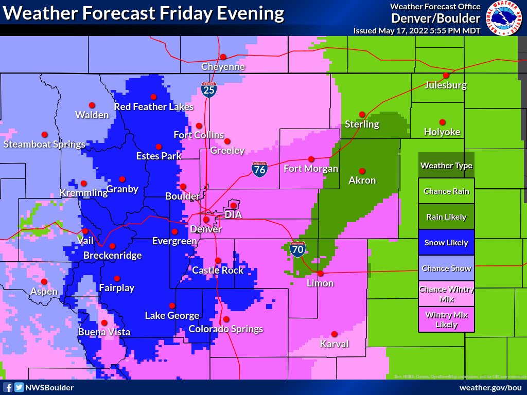 NWSBoulder's tweet image. The end of this week will see active weather with a classic Colorado "fire🔥 and ice❄" forecast. Thursday will be hot, dry, and windy with fire weather concerns. (first 2 images) Then, a near record cold airmass will arrive Friday bringing a chance of snow. (last 2 images) #COwx