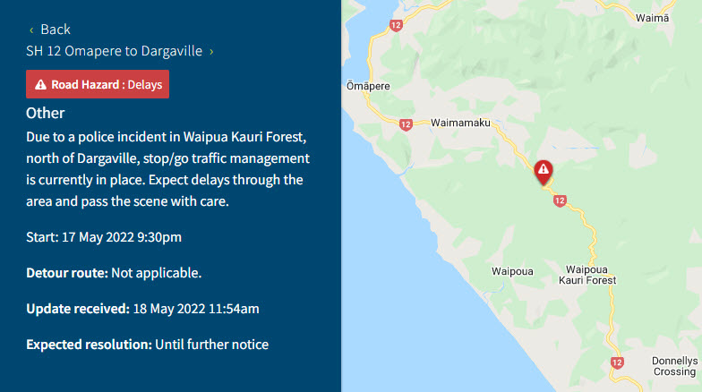nztaaklnth's tweet photo. SH12 DARGAVILLE TO ŌMĀPERE - 11:55AM
Due to a police incident on #SH12 in Waipua Kauri Forest, north of Dargaville, stop/go traffic management is currently in place. Expect delays through the area and pass the scene with care. ^LB https://t.co/gvLK9HhGhO