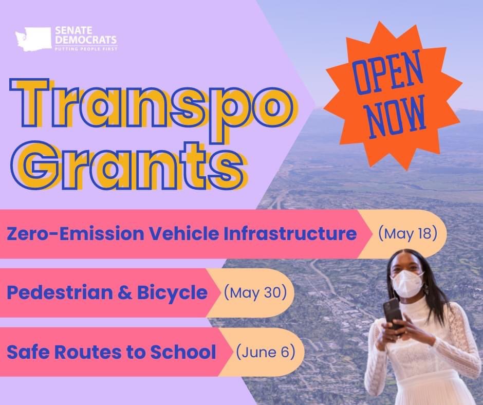 If you want safer routes to school, improved condition for walking and biking, and more accessible EV charging stations, we've got good news for you! ➡️➡️➡️ The Move Ahead Washington transportation package has propelled a few key grants to come online that increase safer travel🧵