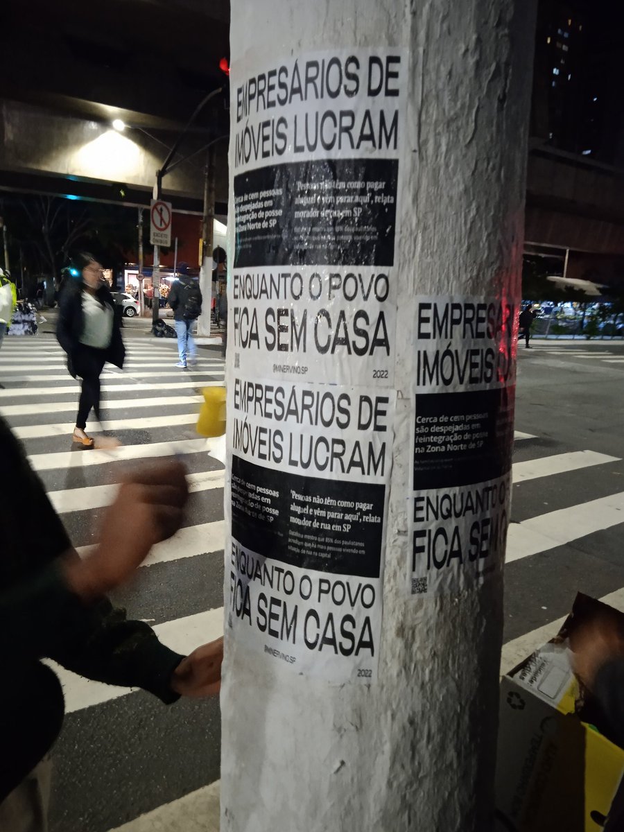 Recentemente 100 pessoas foram desalojadas de seus lares na Rua Voluntários da Pátria, zona norte de São Paulo. Hoje 100 famílias foram despejadas na Rua Augusta. Enquanto isso, os aluguéis aumentam e os empresários do setor imobiliário aumentam  seus lucros +
