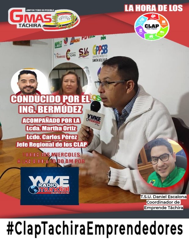 Mañana #18May por la 94.5 FM <a href="/YvkeTachira/">Yvke Tachira</a> los invitamos a sintonizar "La Hora de los Clap" con nuestro invitado el Coordinador de <a href="/EmprendeTch/">Emprende Táchira Oficial</a> Daniel Escalona, contáctanos por el 0424 2072567 vía mensaje de texto o WhatsApp 
#ClapTachiraEmprendedores