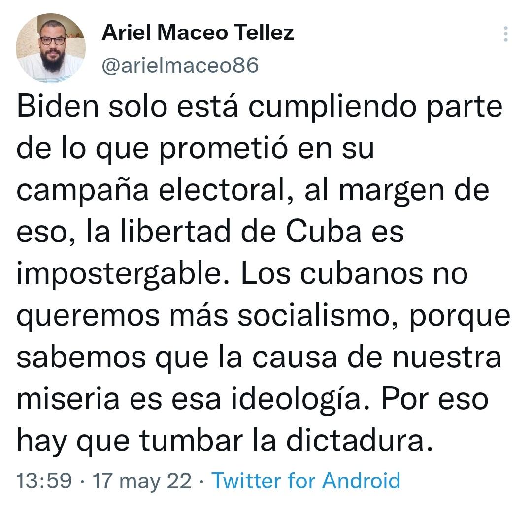 arielmaceo86's tweet photo. A medida que avancen los días y vaya cambiando la política de EEUU hacia Cuba, las Ciberclarias de la Seguridad del Estado, tratarán de ocultar la verdad como puedan, por eso es que aumentará la represión. Míralas como manipularon un tweet mío. El socialismo nunca va a funcionar. https://t.co/Zu0TgshF5b
