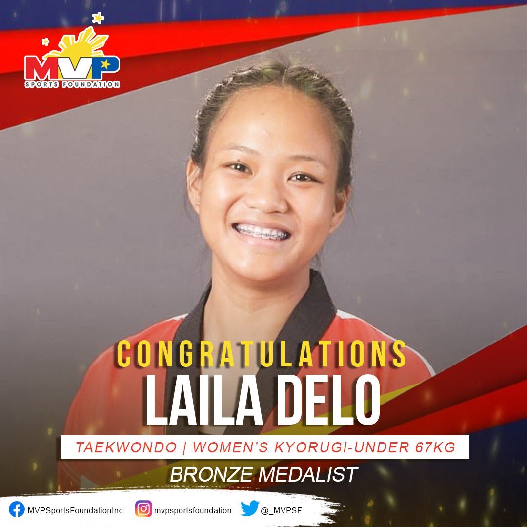 mvpsfph's tweet photo. ANOTHER BRONZE 🥉 FOR PH! 🇵🇭
Taekwondo jin Laila Delo clinched a bronze in Women’s Kyorugi 67kg event at the 31st Southeast Asian Games! Congratulations!
Follow us on our social media handles! IG/FB/Twitter👉🏼 mvpsfph
#MVPSF
#ParaSaAtleta
#TungoSaGinto
#Husay https://t.co/mZO67aGGEm