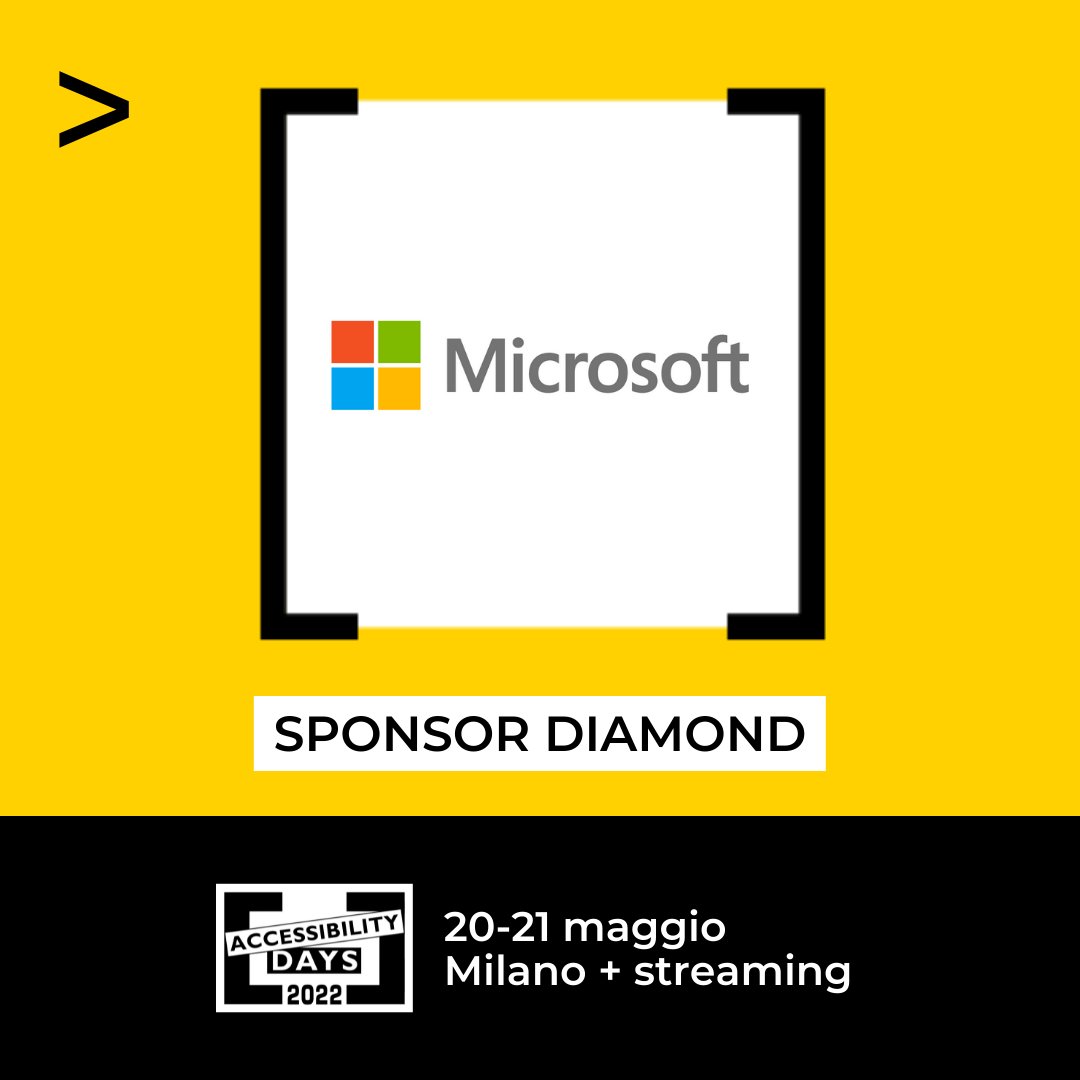 Grazie di ❤️ a <a href="/microsoftitalia/">Microsoft Italia</a> e <a href="/Microsoft/">Microsoft</a> per supportare Accessibility Days 2022!

▶️ Venerdì "Microsoft e l’innovazione attraverso l’accessibilità" bit.ly/3sHDgci

▶️ Saranno presenti come espositori alla conferenza! bit.ly/3wm2q2f

👉accessibilitydays.it