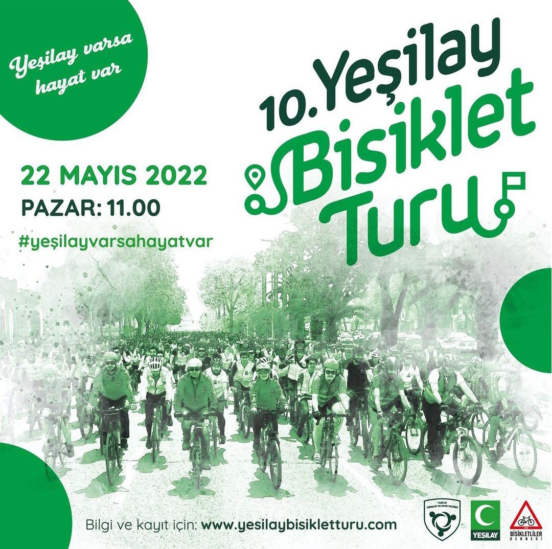10. Yeşilay Bisiklet Turu, 22 Mayıs Pazar günü Türkiye genelinde aynı anda gerçekleşecek!
Bisikletseverler ile güzel bir gün geçirmek istiyorsanız; bisikletinizi ve kaskınızı kapın, bize katılın!

📍Toplanma Alanı: Osmaniye Masal Park Otoparkı
🗓22 Mayıs Pazar  
⏱️11.00