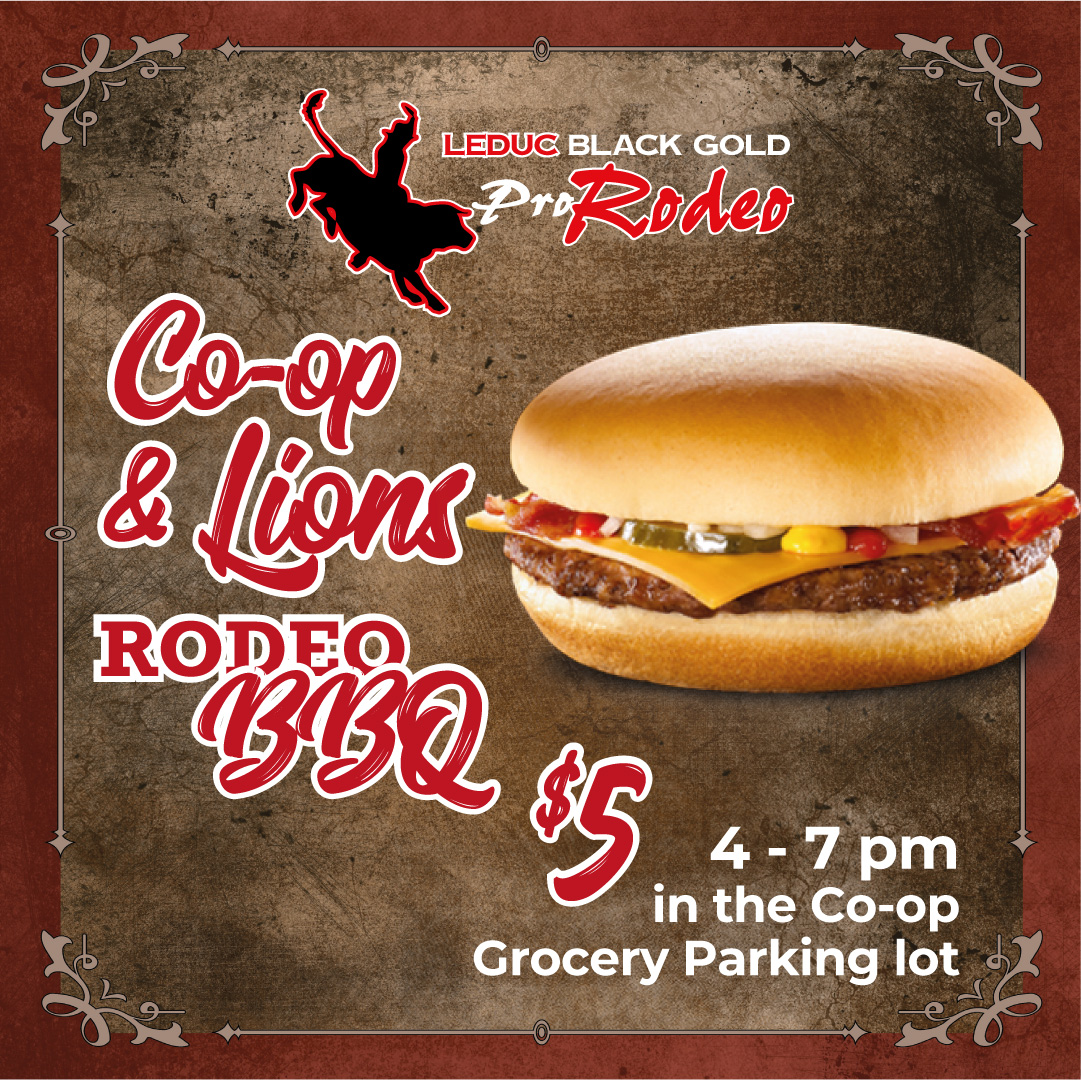Join us for a great community BBQ tonight! 🍔 Meet up in the Co-op Grocery parking lot. A Fun Friday Family event! 🤠

#LeducBlackGoldRodeo #LeducRodeo #SupportLeduc #ThingsToDoInLeduc #LeducBlackGoldRodeoEvents #LeducBlackGoldRodeo2022 #LeducEvents