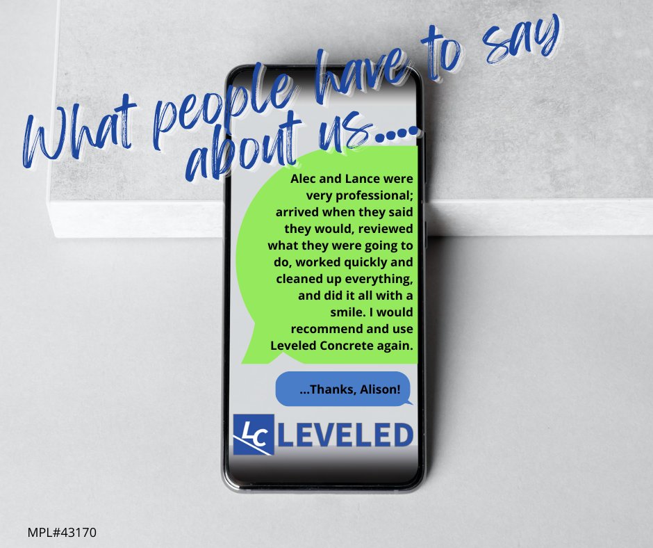 leveledconcrete's tweet photo. Let the testimonials speak for themselves! If you're looking for the same #satisfaction for your #plumbing, #concrete, or #foundation project, call us to schedule your free estimate! 832-995-2000 #testimonialTuesday https://t.co/4w07Nxa7Zv
