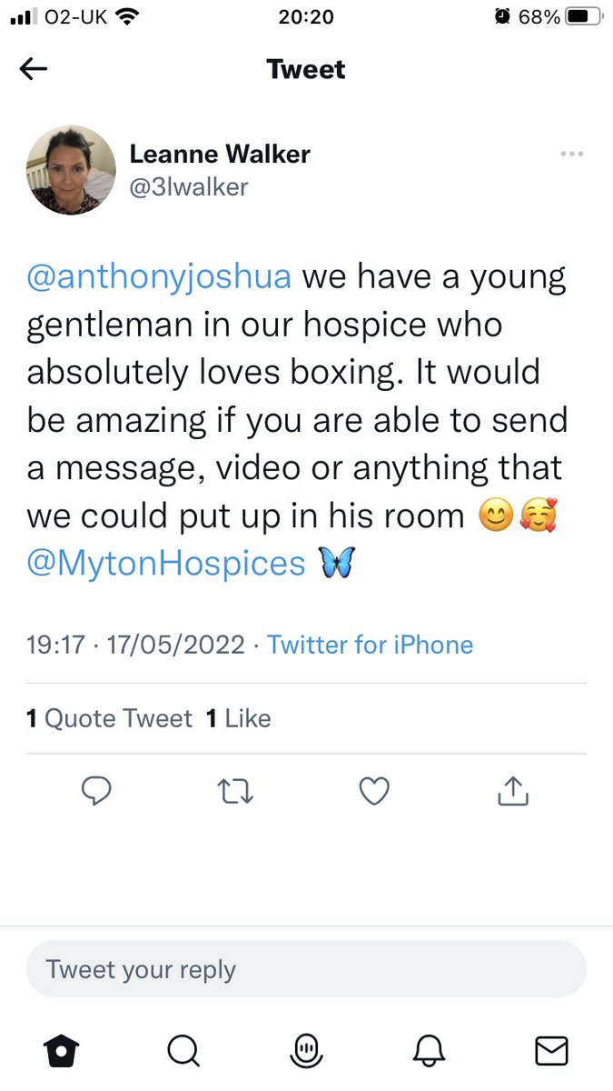 ⁦<a href="/frankbrunoboxer/">Frank Bruno MBE 🇬🇧</a>⁩ ⁦Dear Frank. Is there any chance you could please contact ⁦<a href="/anthonyjoshua/">Anthony Joshua</a>⁩ regarding ⁦<a href="/MytonHospices/">The Myton Hospices</a>⁩ post? Thank you Sir x