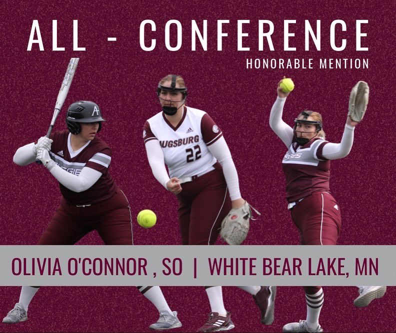 AugsburgSB's tweet photo. 🚨 BREAKING! 🚨

We had 3 members of the squad recognized with All-Conference honors today! Olivia O’Connor and Meredith Taylor were named to the Honorable Mention team and Saryn Sherrell was named to the All-Sportsmanship team. Congrats! #AuggiePride https://t.co/OSfGc01VDK
