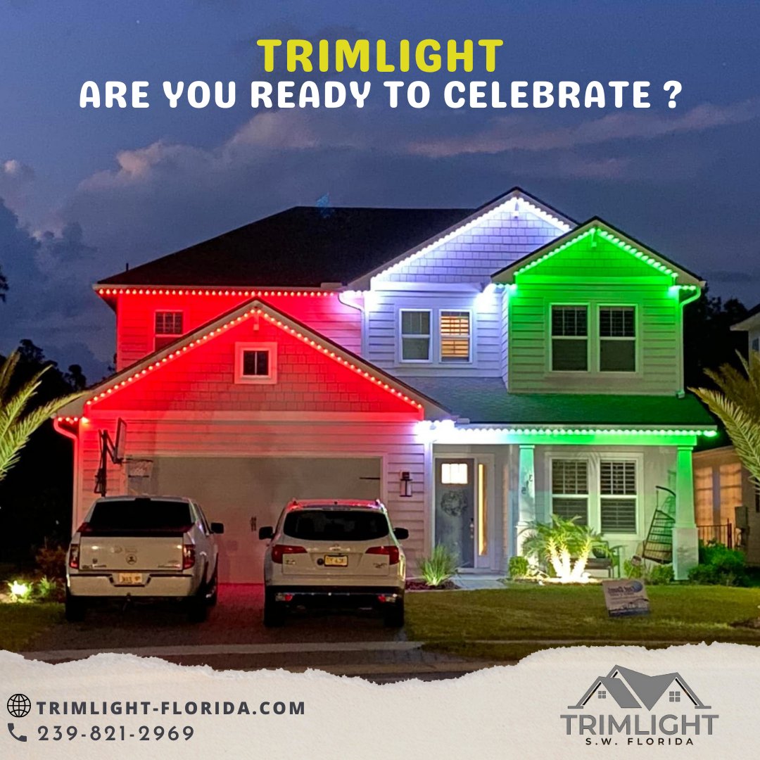 Are you ready to celebrate ?? With easy access through the #Trimlight app, you have the versatility to celebrate any holiday, special occasion, sporting event, or just enjoy the beautiful ambient #lighting all year long ✨

#Lightingdecor #Naples 
Visit: trimlight-florida.com