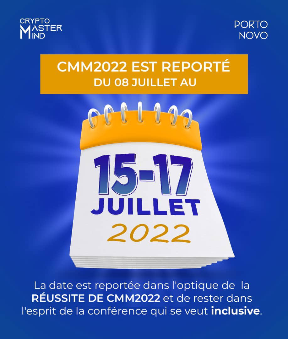 btcmastermind_'s tweet photo. Dans l'optique  de la réussite de #CMM2022 et surtout de rester dans l'esprit de la conférence qui se veut inclusive, elle a été reportée pour les 15, 16 et 17 Juillet 2022.

Merci de prendre  le rendez-vous ✨ https://t.co/qJs9BZ66vG