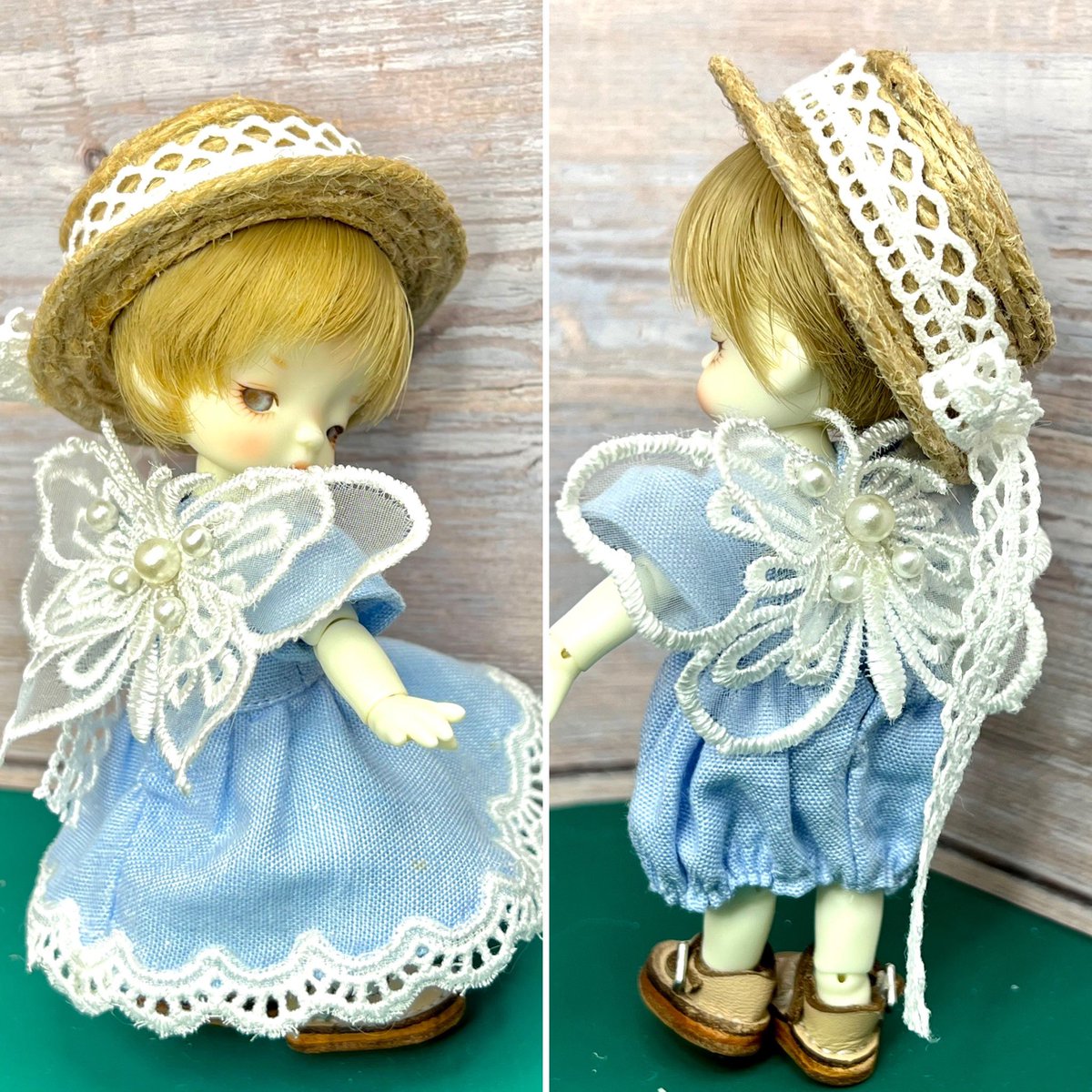 Plus1doll's tweet photo. imdatimpのお洋服😊
なんとなく蝶々の刺繍レースを背中に付けてみたら可愛すぎた🥰
そしてストローハットも作ってみた🎶
#imda #imdatimp #ドール帽子 #ドール服 https://t.co/2xtLpQbIjZ