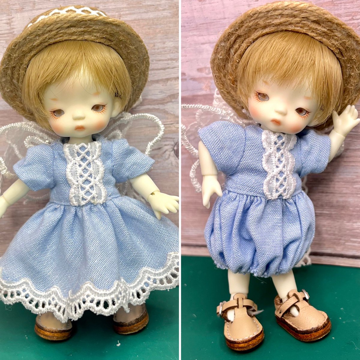 Plus1doll's tweet photo. imdatimpのお洋服😊
なんとなく蝶々の刺繍レースを背中に付けてみたら可愛すぎた🥰
そしてストローハットも作ってみた🎶
#imda #imdatimp #ドール帽子 #ドール服 https://t.co/2xtLpQbIjZ