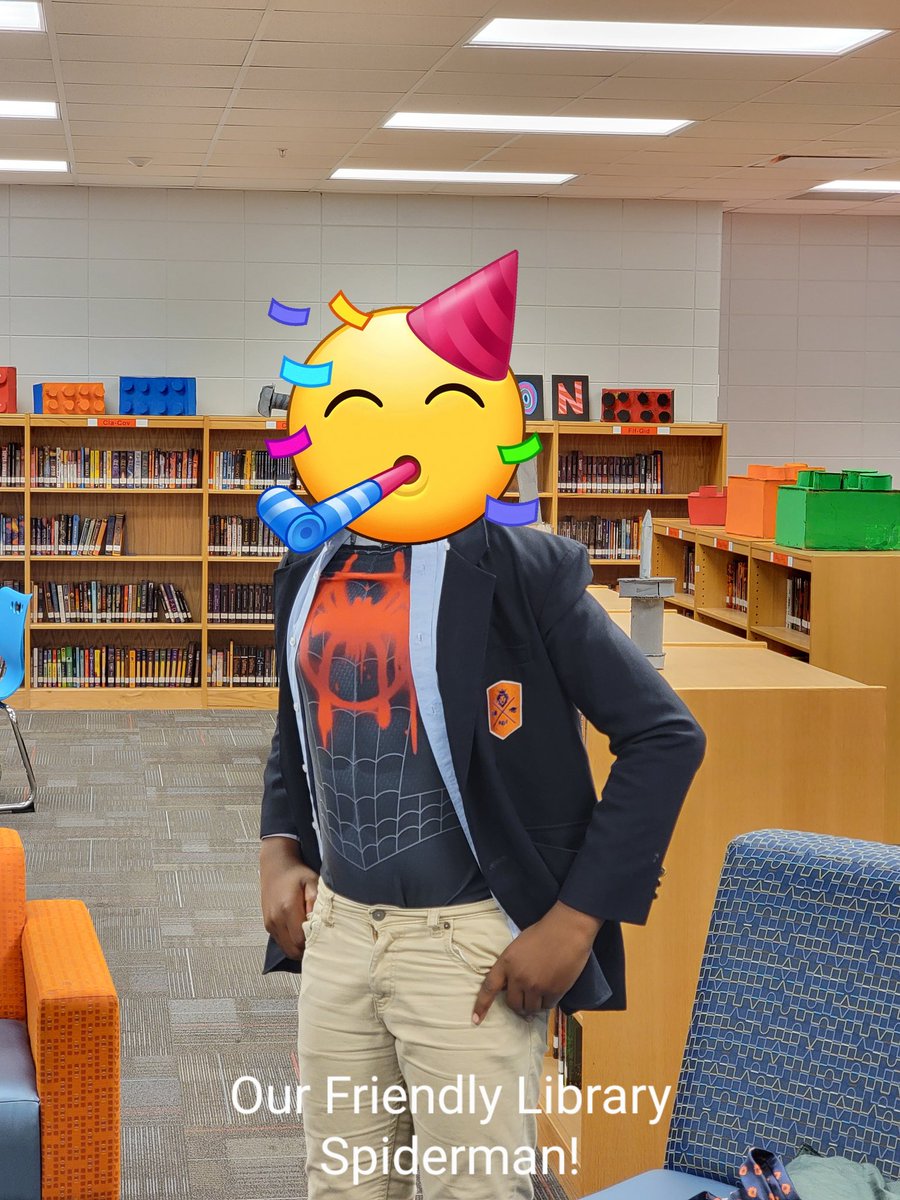 MsB_DuBoisLMS's tweet photo. Our friendly neighborhood Spiderman stopped by Friday. He was so excited about our Marvel Comics Week, he came prepared for action! Let's get these these lions pumped for summer Reading! #armmewithbooks #litlions #ithappensinthelibrary @JCPS_LMS @DuBoisAcademy @JCPSAsstSuptMS https://t.co/JRSixcg7uc